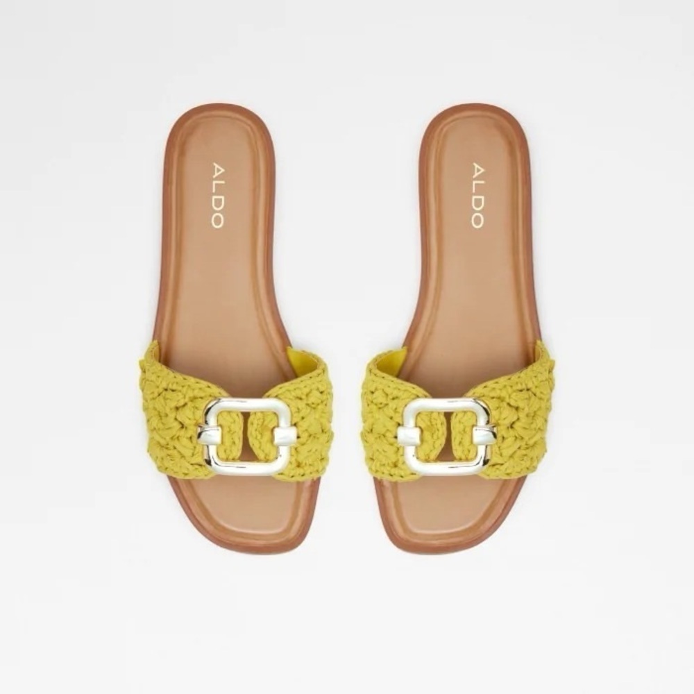ALDO Glaeswen Slide Sandal in Green Textile Crochet - Size 8
